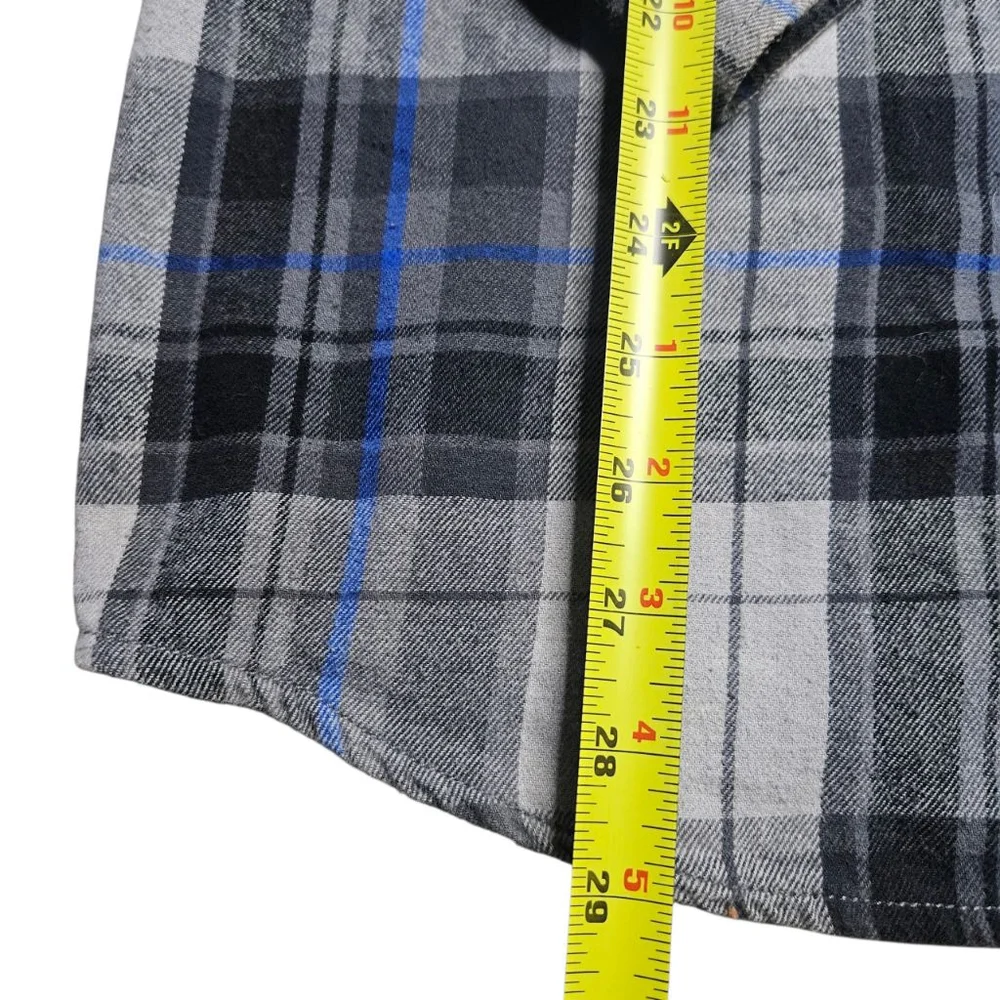 Men's Faded Glory Medium Blue Grey White Long Sleeve Flannel Shirt